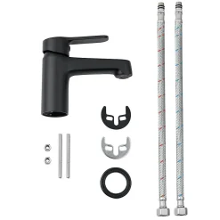 Bain-Bain Pack Meuble Lave-main prémonté bois-Vasque blanche-Robinet noir -