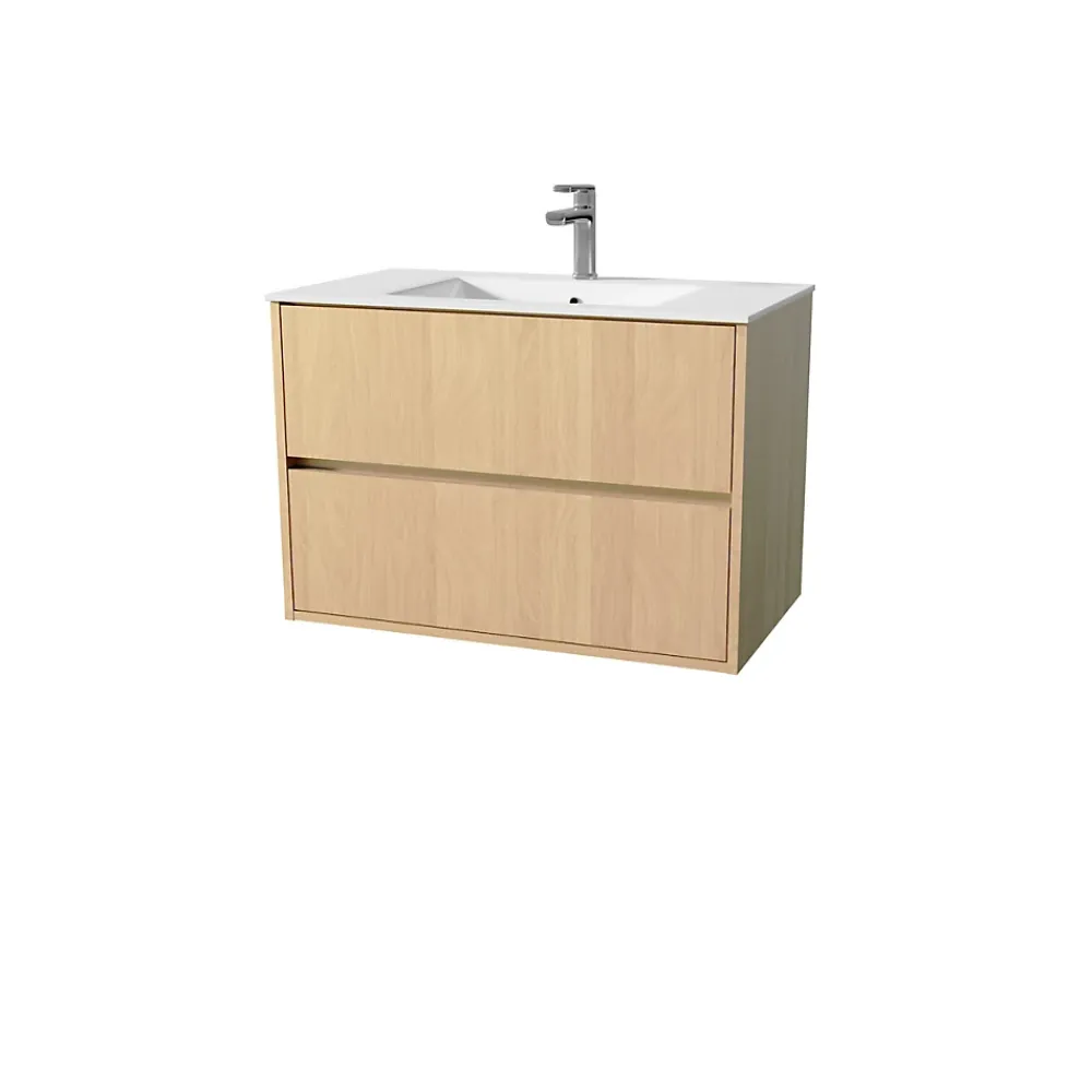 Meuble Vasque|Aurlane Pack Meuble Salle de Bains 80 cm Chêne Clair, 2 tiroirs avec Vasque Céramique - XENOS