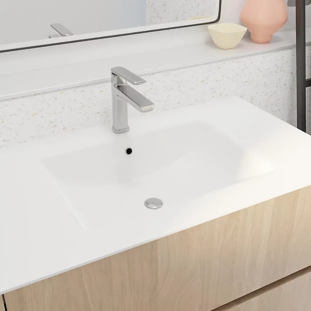 Meuble Vasque|Aurlane Pack Meuble Salle de Bains 80 cm Chêne Clair, 2 tiroirs avec Vasque Céramique - XENOS