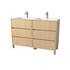 Ensemble Meuble De Salle De Bains|Aurlane Pack Meuble Salle de Bains 120 cm Chêne Clair, 6 tiroirs avec Vasque Céramique - XENOS