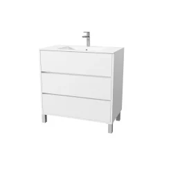 Aurlane Pack Meuble Salle de Bains 80 cm Laqué Blanc, 3 tiroirs avec Vasque Céramique - XENOS