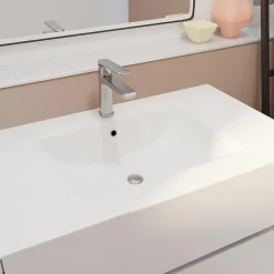 Aurlane Pack Meuble Salle de Bains 80 cm Laqué Blanc, 3 tiroirs avec Vasque Céramique - XENOS
