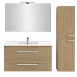 Jacob Delafon Pack meuble vasque 80 cm Ola up chêne + colonne + miroir + spot