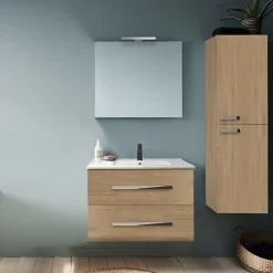 Jacob Delafon Pack meuble vasque 80 cm Ola up chêne + colonne + miroir + spot
