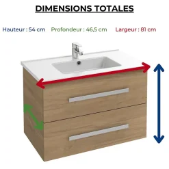 Jacob Delafon Pack meuble vasque 80 cm Ola up chêne + colonne + miroir + spot