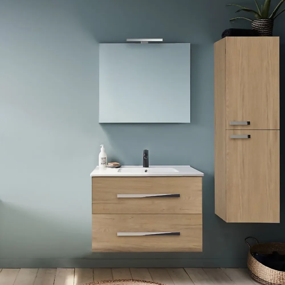 Ensemble Meuble De Salle De Bains|Jacob Delafon Pack meuble vasque 80 cm Ola up chêne + colonne