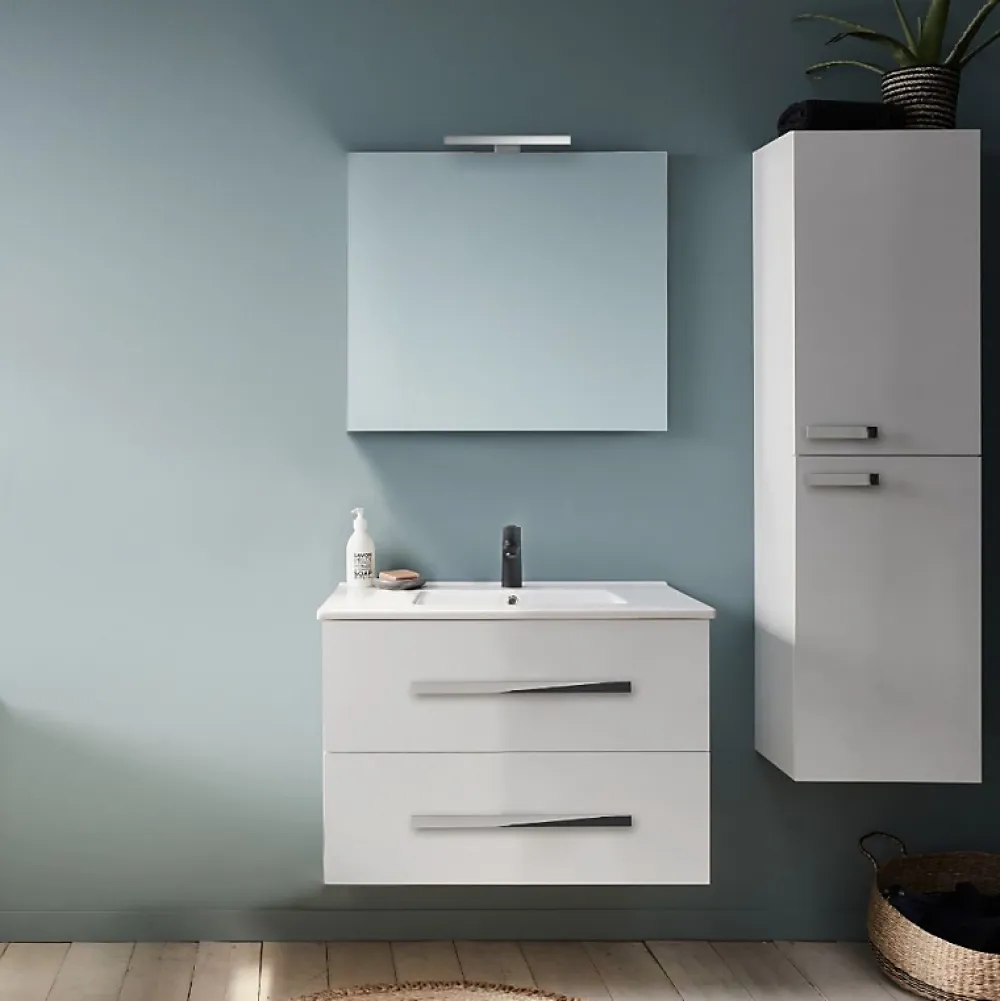 Ensemble Meuble De Salle De Bains|Jacob Delafon Pack meuble vasque 80 cm Ola up blanc + colonne