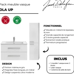 Ensemble Meuble De Salle De Bains|Jacob Delafon Pack meuble vasque 80 cm Ola up blanc + colonne