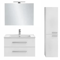 Jacob Delafon Pack meuble vasque 80 cm Ola up blanc + colonne + miroir + spot