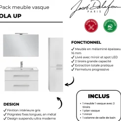 Jacob Delafon Pack meuble vasque 80 cm Ola up blanc + colonne + miroir + spot
