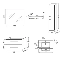 Jacob Delafon Pack meuble vasque 80 cm Ola up blanc + colonne + miroir + spot