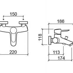 Robinet De Baignoire|Sanindusa Pack mitigeur baignoire mural Torus chromé mitigeur livré avec douchette Oméga support et flexible 1,70m