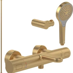 Robinet De Baignoire|Villeroy & Boch Pack mitigeur baignoire thermostatique VILLEROY ET BOCH Universal rond Or brossé avec ensemble