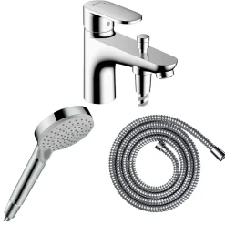 Hansgrohe Pack mitigeur bain douche monotrou Vernis Blend + Flexible Metaflex + Pommeau Vernis Blend 100 Vario chromé