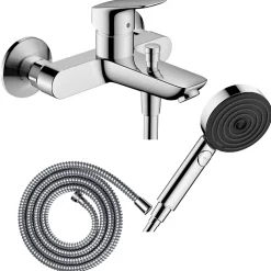 Robinet De Baignoire|Hansgrohe Pack mitigeur bain douche mécanique Logis + Flexible Metaflex + Pommeau Pulsify Select EcoSmart 105 3jets chromé
