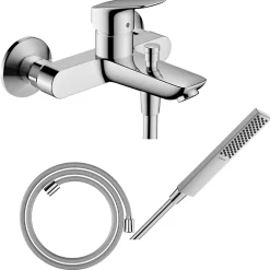 Robinet De Baignoire|Hansgrohe Pack mitigeur bain douche mécanique Logis + Flexible Designflex + Pommeau Pulsify E 100 EcoSmart chromé