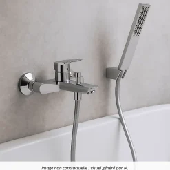 Robinet De Baignoire|Hansgrohe Pack mitigeur bain douche mécanique Logis + Flexible Designflex + Pommeau Pulsify E 100 EcoSmart chromé