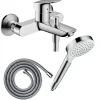 Robinet De Baignoire|Hansgrohe Pack mitigeur bain douche mécanique Logis + Flexible Metaflex + Pommeau Vernis Blend 100 EcoSmart 1jet chromé
