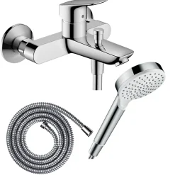 Robinet De Baignoire|Hansgrohe Pack mitigeur bain douche mécanique Logis + Flexible Metaflex + Pommeau Vernis Blend 100 EcoSmart 1jet chromé