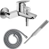 Hansgrohe Pack mitigeur bain douche mécanique Logis + Flexible Metaflex + Pommeau Pulsify E 100 EcoSmart chromé