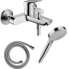 Hansgrohe Pack mitigeur bain douche mécanique Logis + Flexible Isiflex + Pommeau Vernis Blend 100 EcoSmart 2jets chromé