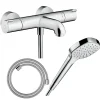 Robinet De Baignoire|Hansgrohe Pack mitigeur bain thermostatique Ecostat 1001CL + Flexible Designflex + Pommeau Croma Select E EcoSmart blanc/chromé