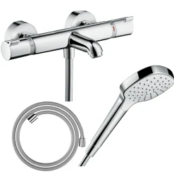 Hansgrohe Pack mitigeur bain thermostatique Ecostat Comfort + Flexible Designflex 1,6m + Pommeau Croma Select E EcoSmart chromé