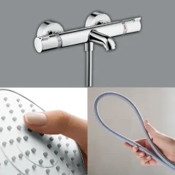Hansgrohe Pack mitigeur bain thermostatique Ecostat Comfort + Flexible Designflex 1,6m + Pommeau Croma Select E EcoSmart chromé