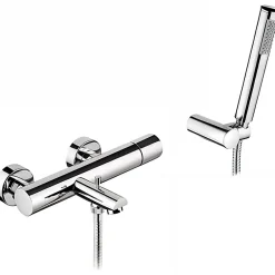 Sanindusa Pack mitigeur bain-douche thermostatique Single Plus avec douchette et support mural chromé