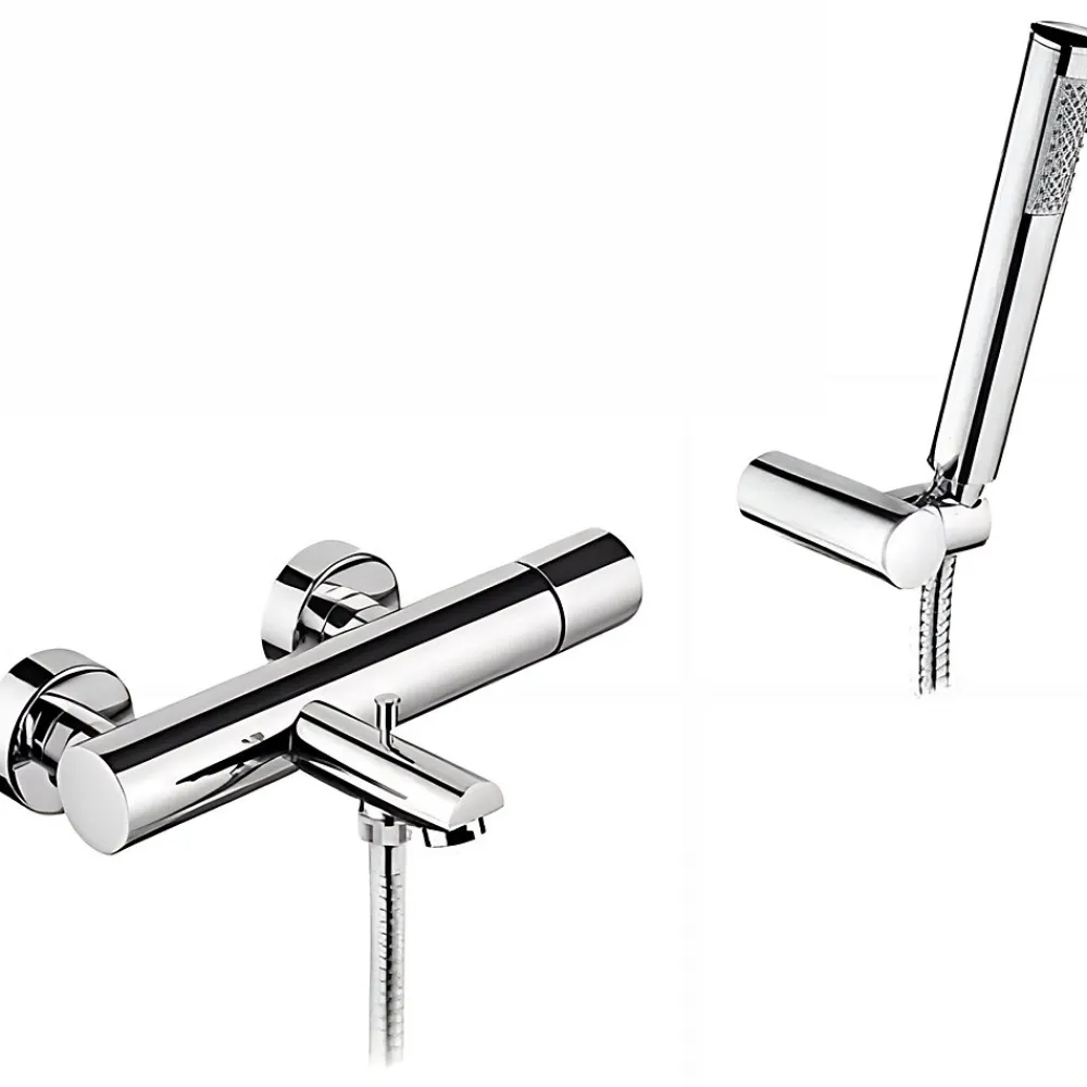 Sanindusa Pack mitigeur bain-douche thermostatique Single Plus avec douchette et support mural chromé