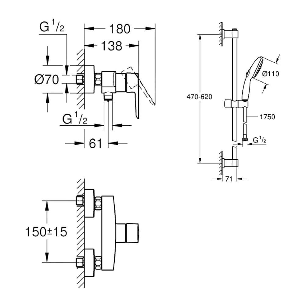 Colonne De Douche Mécanique|Grohe Pack mitigeur de douche Start 2021 avec ensemble de douche 2 jets chromé