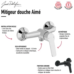 Colonne De Douche Mécanique|Jacob Delafon Pack mitigeur de douche mécanique Aimé noir + barre + pommeau de douche