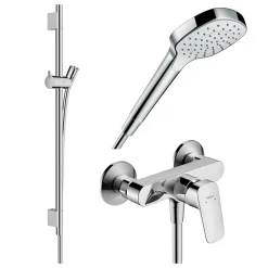Colonne De Douche Mécanique|Hansgrohe Pack mitigeur douche mécanique Logis + Barre Unica S Puro + flexible + Pommeau Croma Select E blanc/chromé