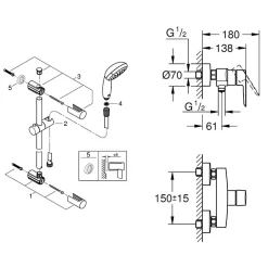 Colonne De Douche Mécanique|Grohe Pack mitigeur douche mécanique Start 2021 + ensemble de douche 2 jets Vitalio Start avec barre chromé