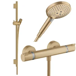 Hansgrohe Pack mitigeur douche thermostatique Ecostat Comfort + Barre Unica + flexible + Pommeau Raindance 3 jets bronze brossé