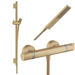 Hansgrohe Pack mitigeur douche thermostatique Ecostat Comfort + Barre Unica S Puro + flexible + Pommeau Pulsify E bronze brossé