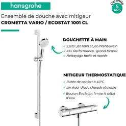 Colonne De Douche Thermostatique|Hansgrohe Pack mitigeur douche thermostatique Ecostat 1001 CL + Barre et pommeau de douche Crometta Vario 2 jets Chromé
