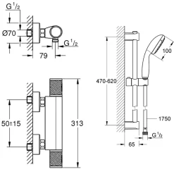 Colonne De Douche Thermostatique|Grohe Pack mitigeur douche thermostatique Precision Start noir mat + ensemble Vitalio Start avec barre