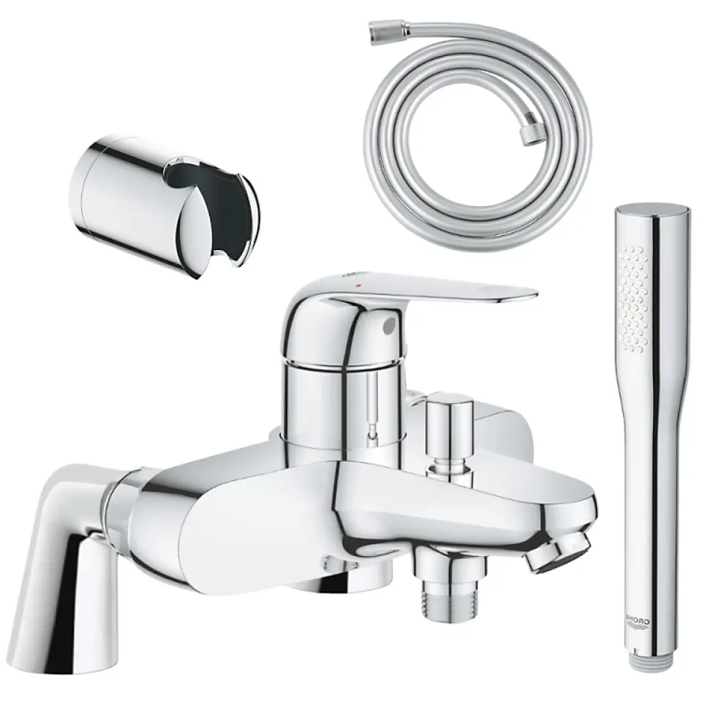 Grohe Pack mitigeur mécanique Swift avec colonnettes + Douchette 1 jet Vitalio Get Stick + Flexible 1750 mm