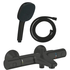 Robinet De Baignoire|Grohe Pack mitigeur Thermostatique bain douche Precision Start + Douchette 2 jets Vitalio Comfort 110 et flexible