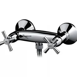 Robinet De Douche|Sanindusa Pack mélangeur de douche à croisillons livré avec flexible, douchette et support mural Rimini chromé