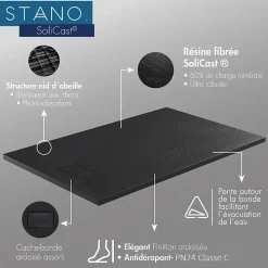 Stano Pack Receveur de douche 90 x 140 cm extra plat noir + Colonne de douche thermostatique