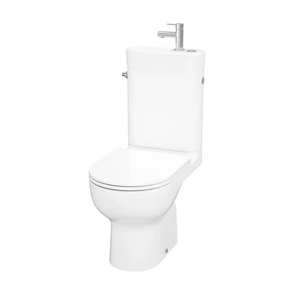 Wc À Poser|GoodHome Pack WC à poser sans bride vortex avec lave-mains intégré, abattant déclipsable et frein de chute, sortie horizontale, Cavally