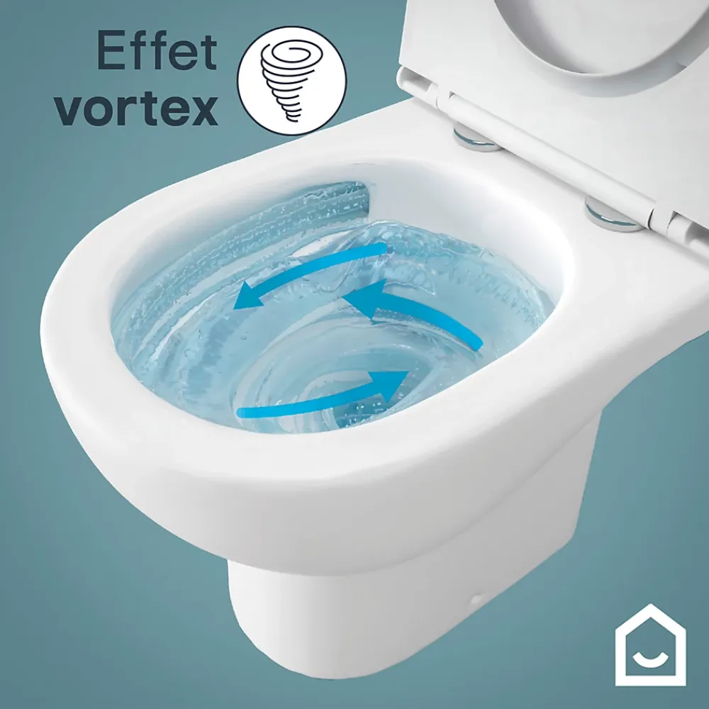 Wc À Poser|GoodHome Pack WC à poser sans bride vortex avec lave-mains intégré, abattant déclipsable et frein de chute, sortie horizontale, Cavally