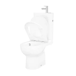 Wc À Poser|GoodHome Pack WC à poser sans bride vortex avec lave-mains intégré, abattant déclipsable et frein de chute, sortie horizontale, Cavally