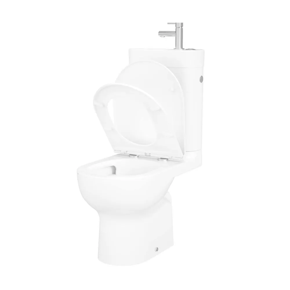 Wc À Poser|GoodHome Pack WC à poser sans bride vortex avec lave-mains intégré, abattant déclipsable et frein de chute, sortie horizontale, Cavally