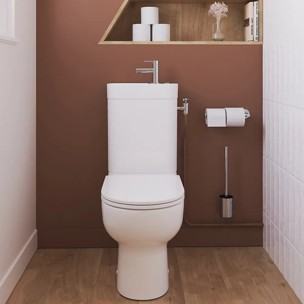 Wc À Poser|GoodHome Pack WC à poser sans bride vortex avec lave-mains intégré, abattant déclipsable et frein de chute, sortie horizontale, Cavally