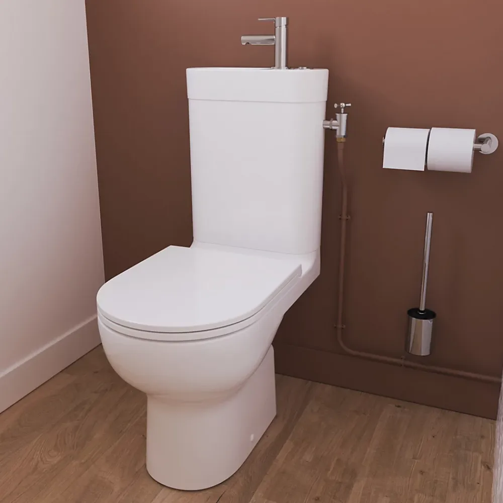 Wc À Poser|GoodHome Pack WC à poser sans bride vortex avec lave-mains intégré, abattant déclipsable et frein de chute, sortie horizontale, Cavally