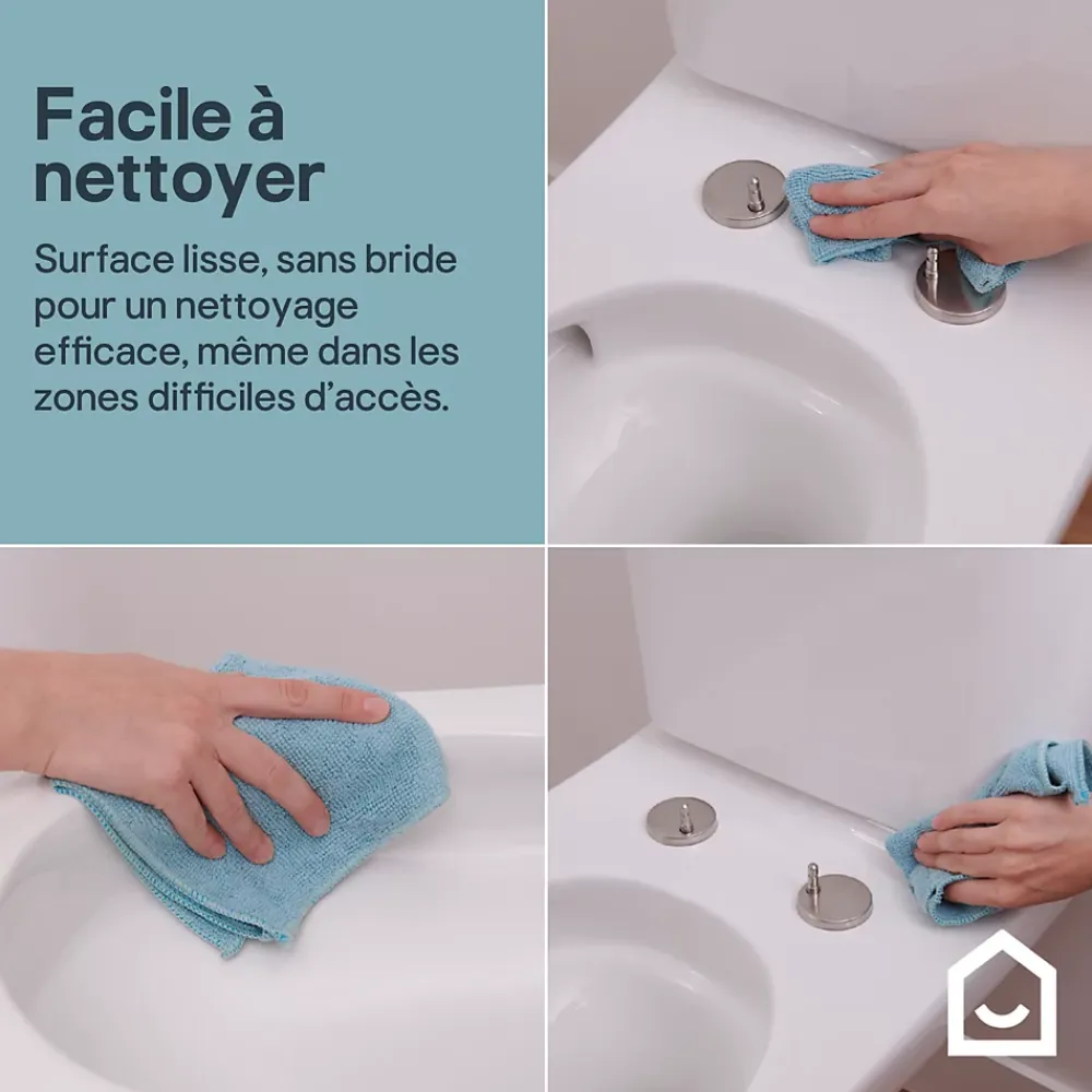 Wc À Poser|GoodHome Pack WC à poser sans bride vortex avec lave-mains intégré, abattant déclipsable et frein de chute, sortie horizontale, Cavally