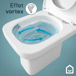 GoodHome Pack WC à poser sans bride vortex avec abattant déclipsable et frein de chute, sortie horizontale, Teesta